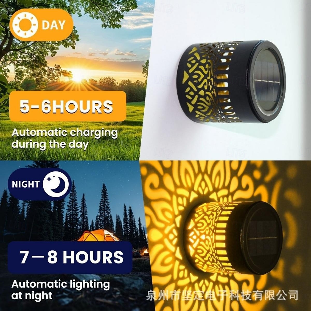 2026年 4個の屋外ソーラー中空金属マンダラ投影壁ライト、IP44防水、フェンス、階段、芝生の通路の装飾ランプ、庭、庭、ヴィラの風景ライト  コレクション – $48.99 –P5