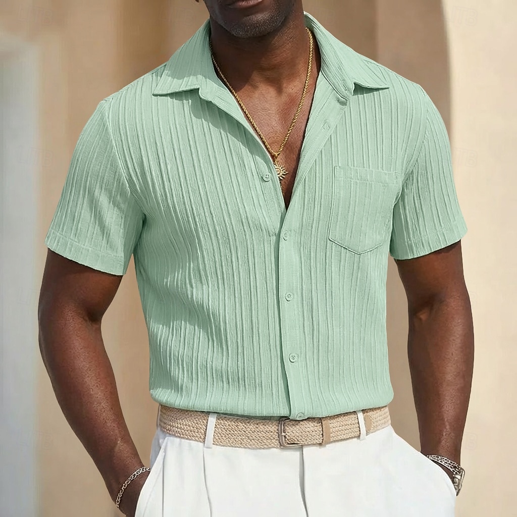Hombre Camisa Camisa de verano Camisa casual Camisa de playa Abotonar la camisa Camisa Jacquard Blanco Manga Corta Plano Líneas / Olas Diseño Casual Ropa de calle Ropa Poliéster Moda Casual Cómodo 2026 - $22.99 –P4