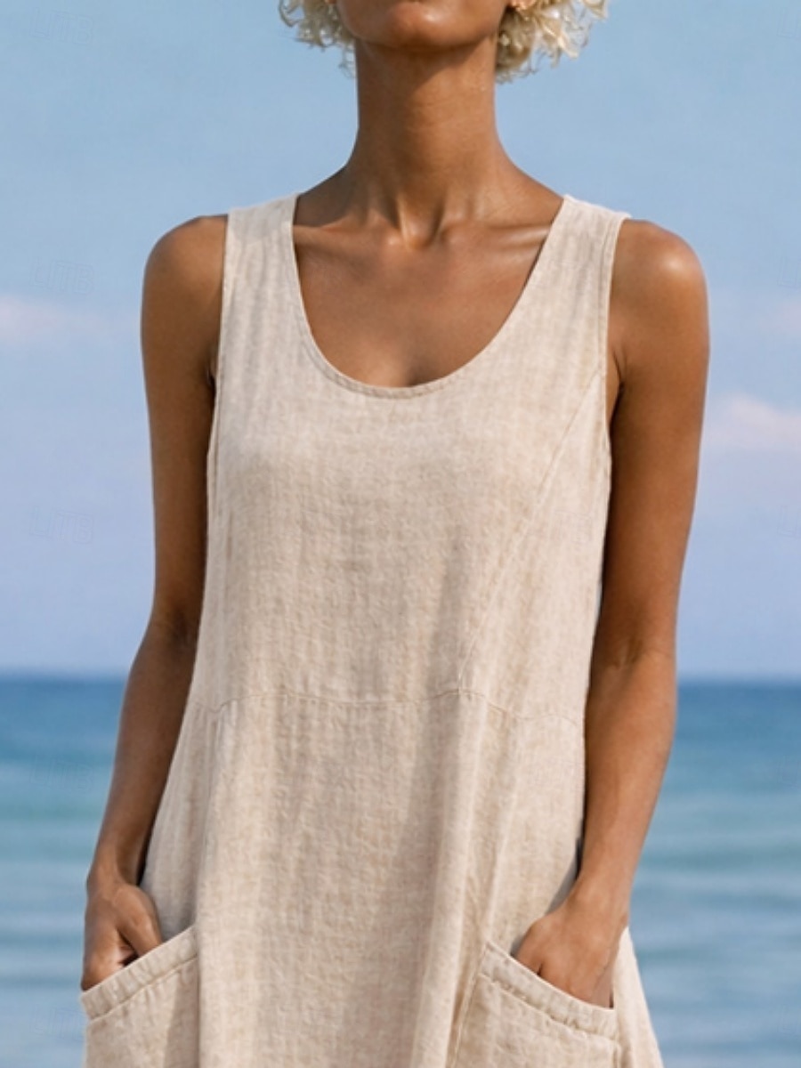 Mujer Vestido maxi Vestido de cambio Vestido de verano Casual Diario Holgado Plano Sin Mangas Cuello Barco Azul Piscina Negro Blanco Verde Claro Verano Primavera Otoño 2026 - $9.99 –P4