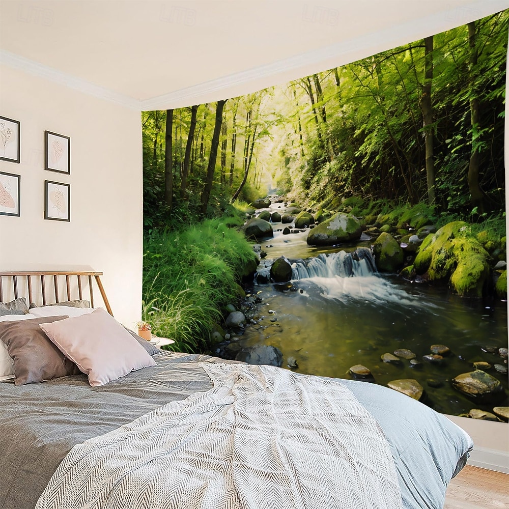 Forest Plants Waterfalls Lake Scenery Tapestry Modern Scenery Beautiful Bedroom Living Room Dormitory University Dormitory Shooting Background Decorative Home Decoration 2026 - E£847.04 –P5