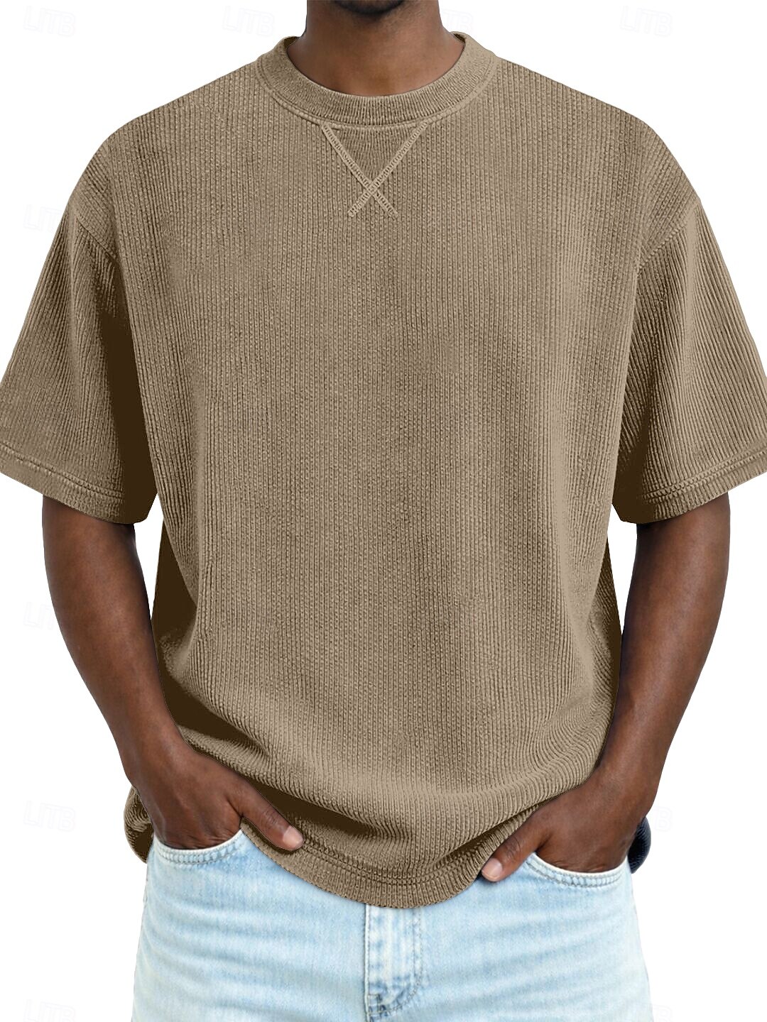 Hombre Camiseta Camisa de Pana Camiseta superior Manga Corta Cuello Barco Verano Primavera Todas las Temporadas Color sólido A Rayas Tira de pozo Básico Retro Antiguo Casual Suave Pana Vacaciones 2026 - $20.99 –P7