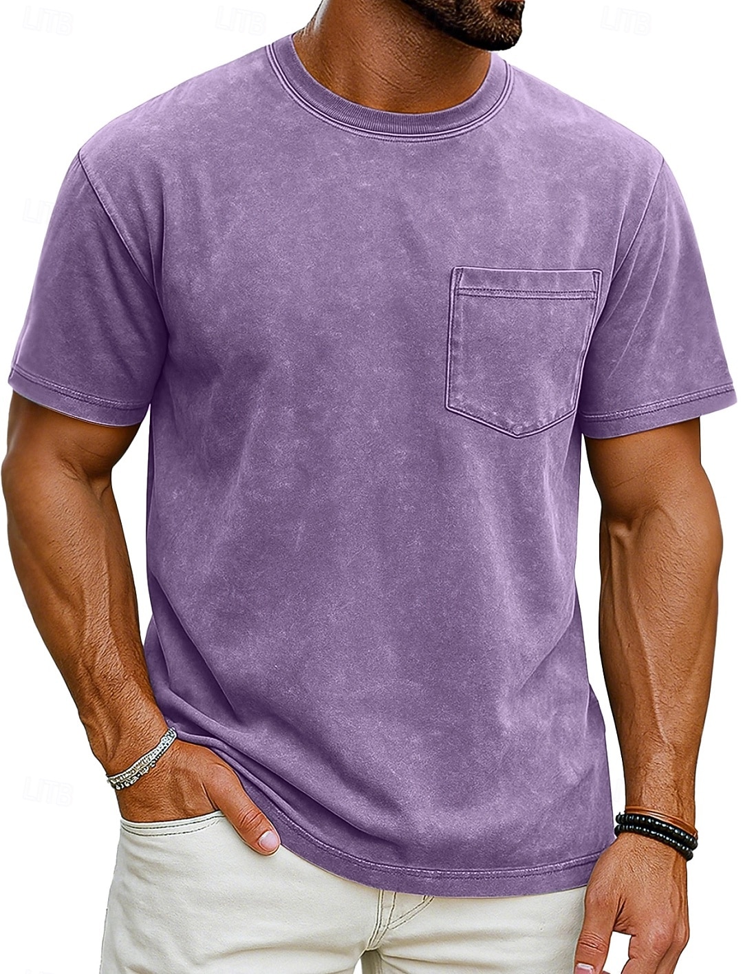 Herr T-shirt Tvätta skjorta i 100 % bomull Kortärmad Rund hals Sommar Vår Alla årstider Ensfärgat Elegant Vintage Neutral Ficka Färgade plagg Bedrövad Ledigt Hem Utomhus Svart Rosa Brun Topp t-shirt 2026 - $20.99 –P6