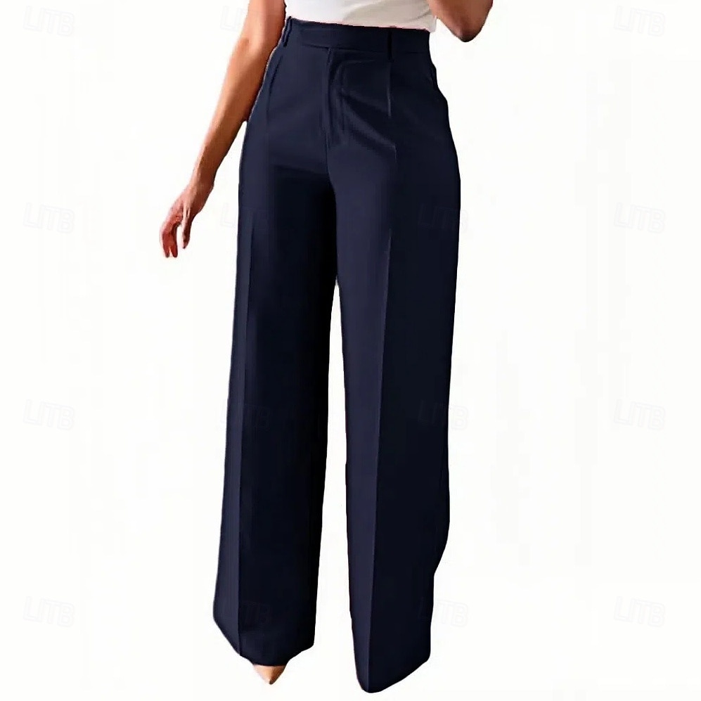 Mulheres Calças Social Elegante Moda Casual Diário Comprimento total Cintura Alta Côr Sólida Tecido Bolsos Perna reta Conforto Macio Respirável Micro-Elástica Streetwear Praia Feriado Cinzento Escuro de 2026 por $34.99 –P5