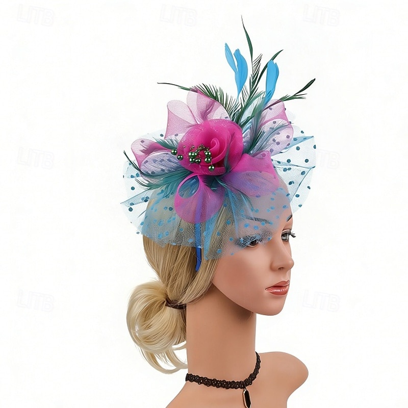 fascinators Tule Veren Bruiloft Verjaardag Elegant Vintage leuke Style Met Veer Tule Helm Hoofddeksels 2026 - $11.49 –P3