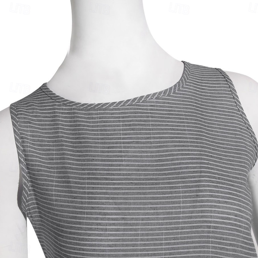 Damen Midikleid A Linie Kleid Urlaub Lässig Outdoor Ausgehen Lässiger Schnitt Gestreift Ärmellos Rundhalsausschnitt Blau Grün Grau Sommer Frühling 2026 - $21.99 –P11