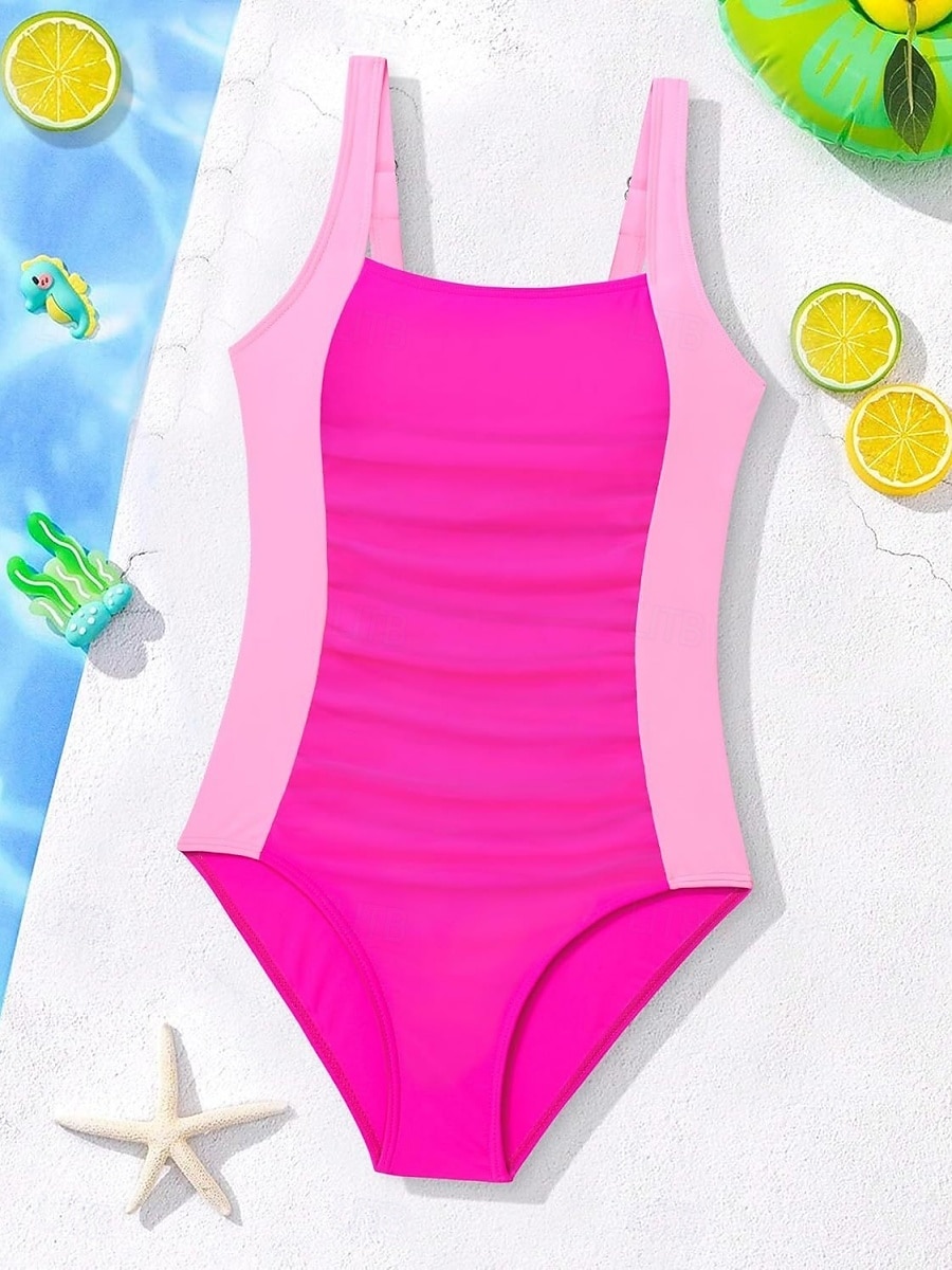 Kids Girls' Swimsuit Outdoor Beach Color Block Vacation Fashion Patchwork Bathing Suits 4 years+ Summer Blue Black 2026 - $18.99 –P7