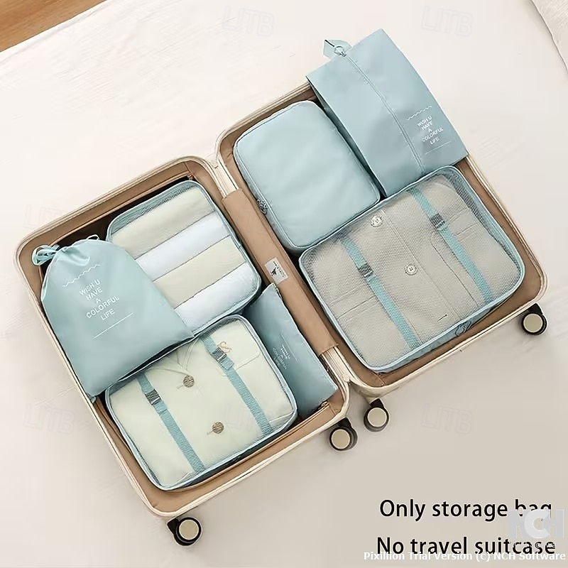 Ensemble de 7 organisateurs de voyage, sacs de rangement portables grande capacité pour vêtements, chaussures et chaussettes, cubes de rangement pour valise de 2026 ? $20.99 –P3