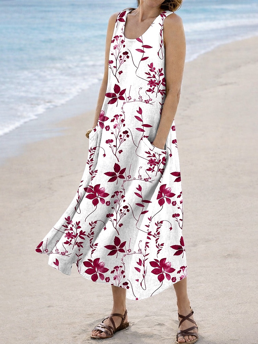 Mujer Vestido Midi Vestido de verano Vestido de una línea Vacaciones Casual Boho Festivos Holgado Floral Graphic Sin Mangas Escote en U Azul Piscina Rojo Morado Verde Trébol Verano Primavera 2026 - $33.99 –P2