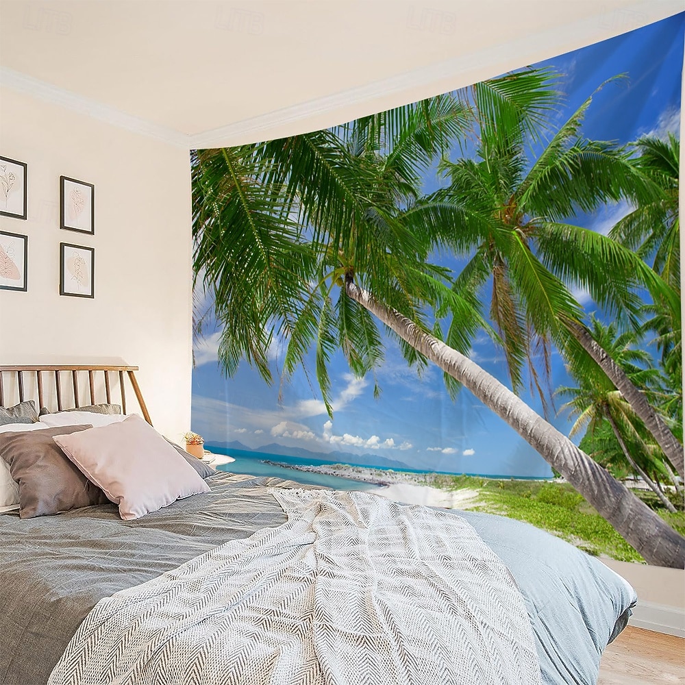 tropisk strand kokosnøttre landskap billedvev naturskjønt veggteppe til soverom stue sovesal universitetsrom hjemmedekor fotobakgrunn 2026 - $14.99 –P5