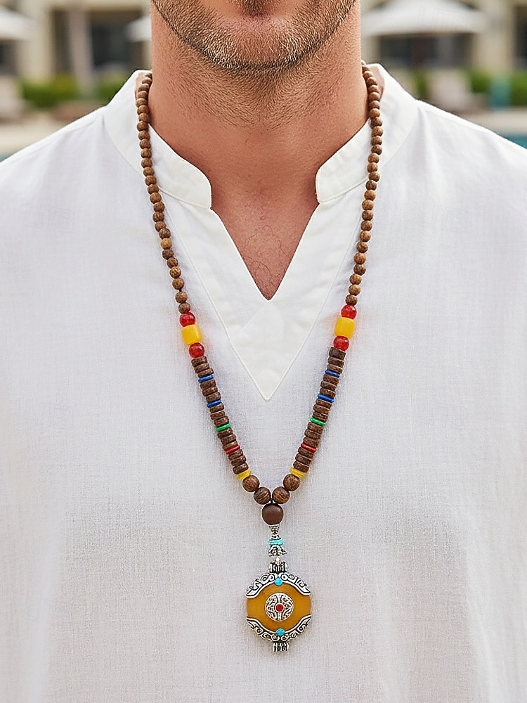 Collar bohemio para hombre, cuentas y piedras de madera de múltiples materiales, varios estilos, joyería tribal hecha a mano, perfecto para uso diario informal y viajes de vacaciones. 2026 - $11.99 –P2