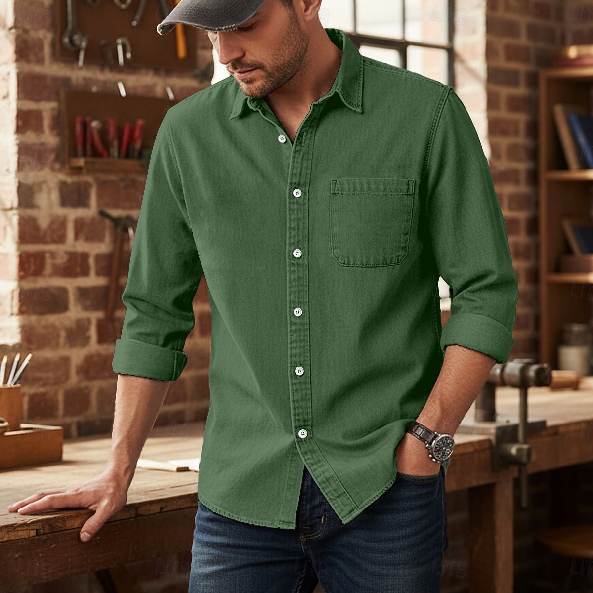 Per uomo Camicia Camicia casual Camicia con Bottoni Camicia cargo Camicia lavata con acido Nero Verde chiaro Vino Blu Viola Manica Lunga Semplice Bavero Casuale Quotidiano Puro Abbigliamento Vintage del 2026 a $31.99 –P5