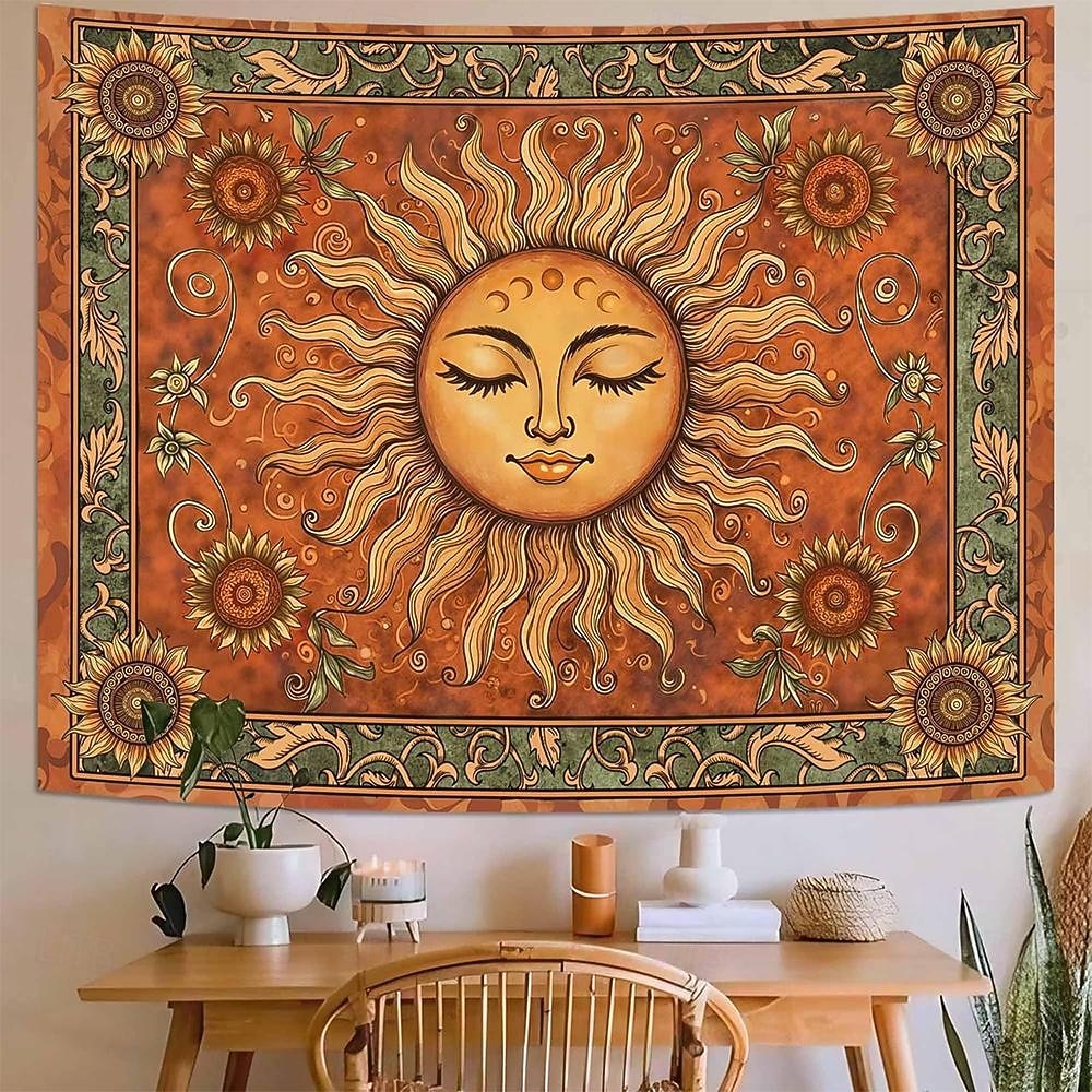 Винтажный гобелен с изображением небесного солнца, подсолнуха, знаков зодиака, астрологии, гороскопа, изысканное цветочное панно, эстетичный декор комнаты, спальни, гостиной. 2026 - $20.99 –P4