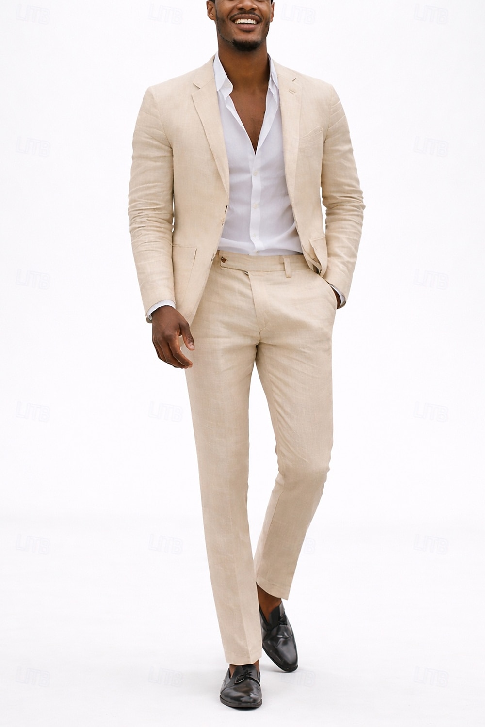 Men's Linen Suits Beach Wedding White Sky Blue Spring & Summer Suit Notch Lapel Formal Solid Colored Slim Fit 2 Piece Single Breasted Two-buttons 2026 - $119.99 –P6