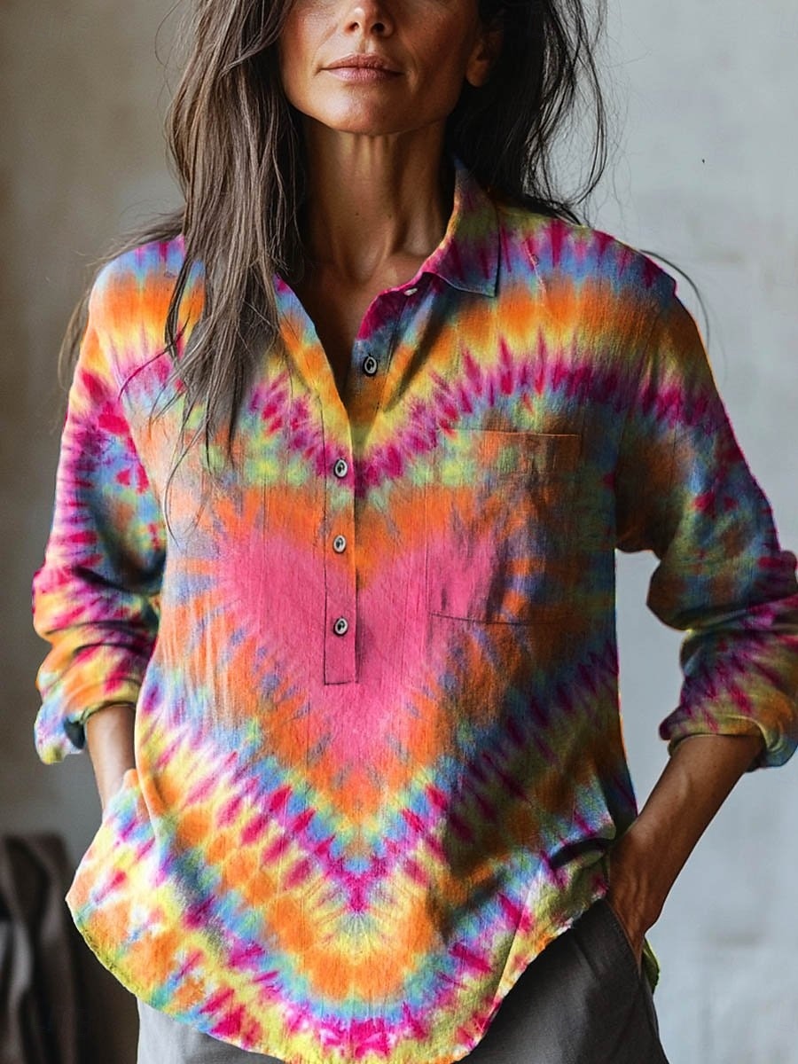 Women's Blouse Print Heart Tie Dye Vacation Vintage Daily Long Sleeve Shirt Collar Regular Tops Daily Outdoor Holiday Pink Summer Spring Fall 2026 - $31.99 –P1