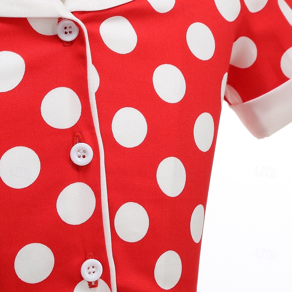 1950er Rockabilly Vintage-Kleid Kleid Swing-Kleid Kurze Ärmel Tupfen A-Linie Kostüm Mädchen Karneval Maskerade Alltagskleidung Junggesellinnenabschiedsparty Kinder Kleid Frühling & Sommer 2026 - $40.99 –P11