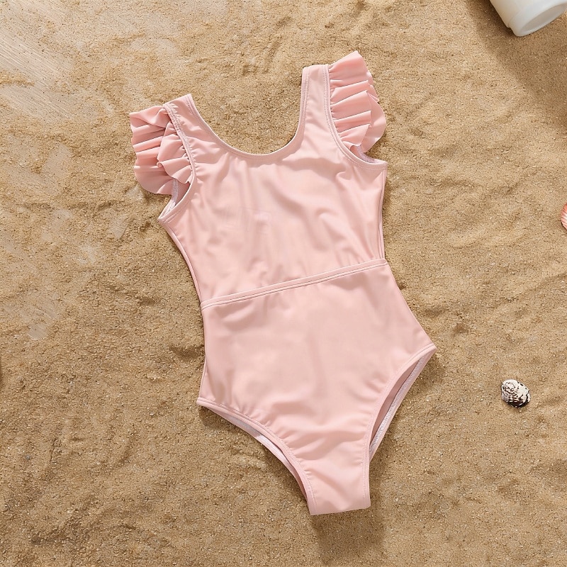 Mommy and Me Swimsuit Jumpsuit Solid Color Casual Ruched Black Pink Sleeveless Active Matching Outfits 2026 - $28.99 –P12