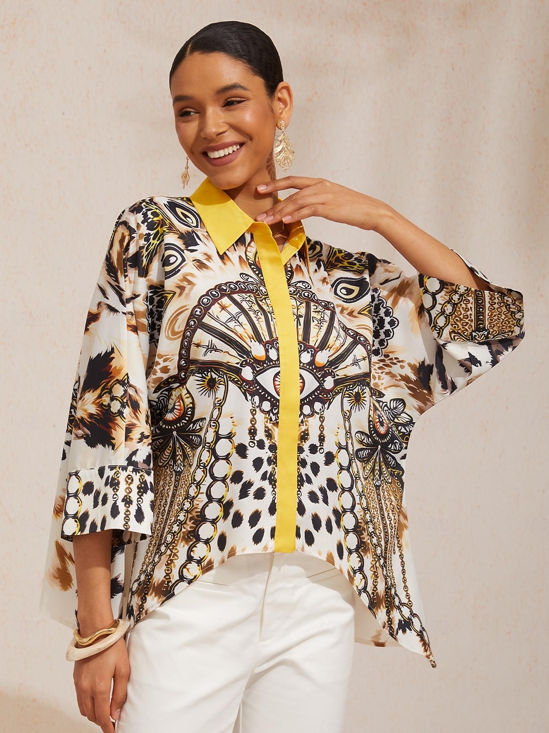 Chemise vintage en satin soyeux à manches dolman et bijoux léopard de 2026 ? $67.99 –P3