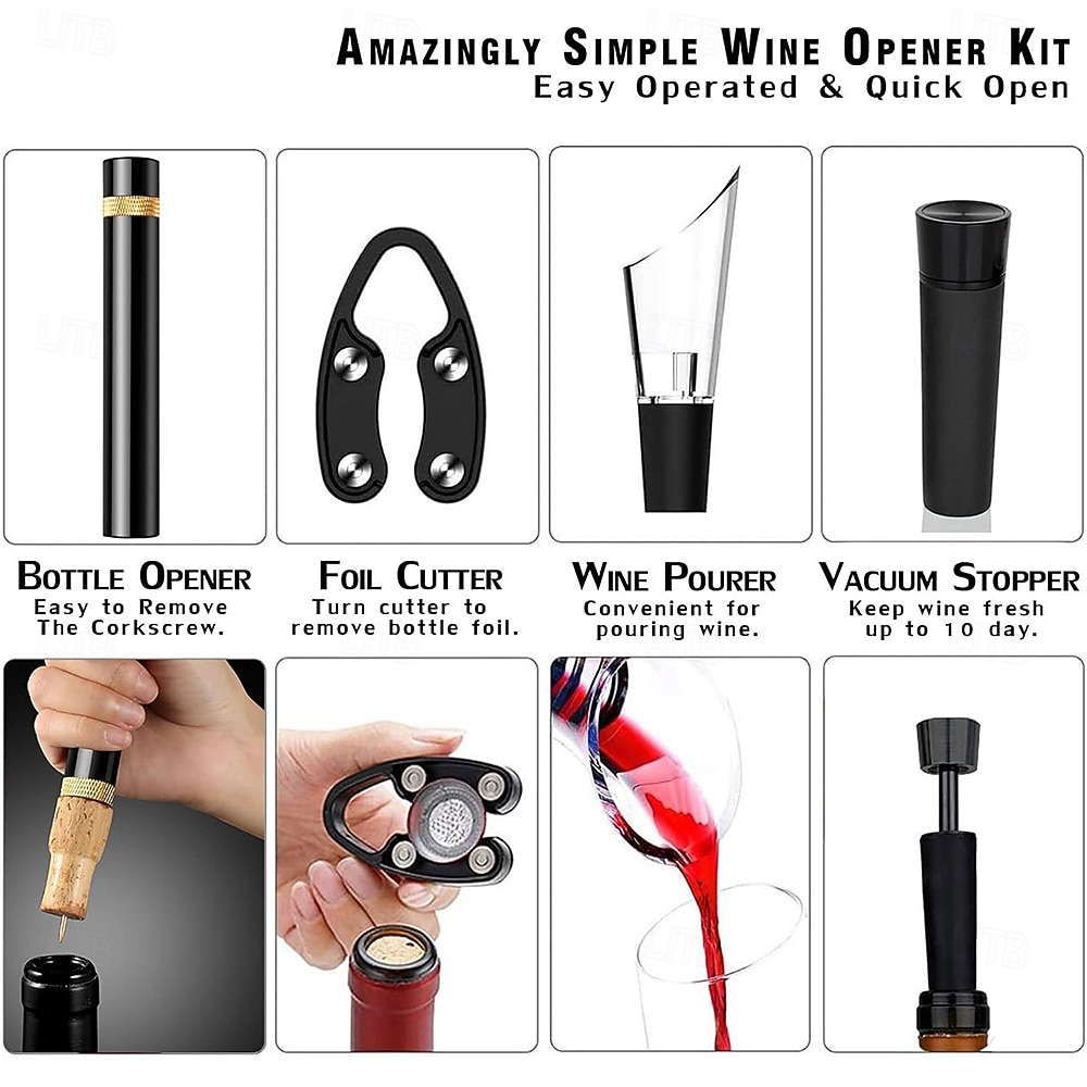 Efficient Wine Opener Set - Travel Portable Pocket Air Pressure Pump Wine Bottle Opener with Aerator, Foil Cutter, and Vacuum Stopper(4PCS)  Quick Bottle Opening for Home, Restaurant, Party,Wine Love 2026 - $24.99 –P2