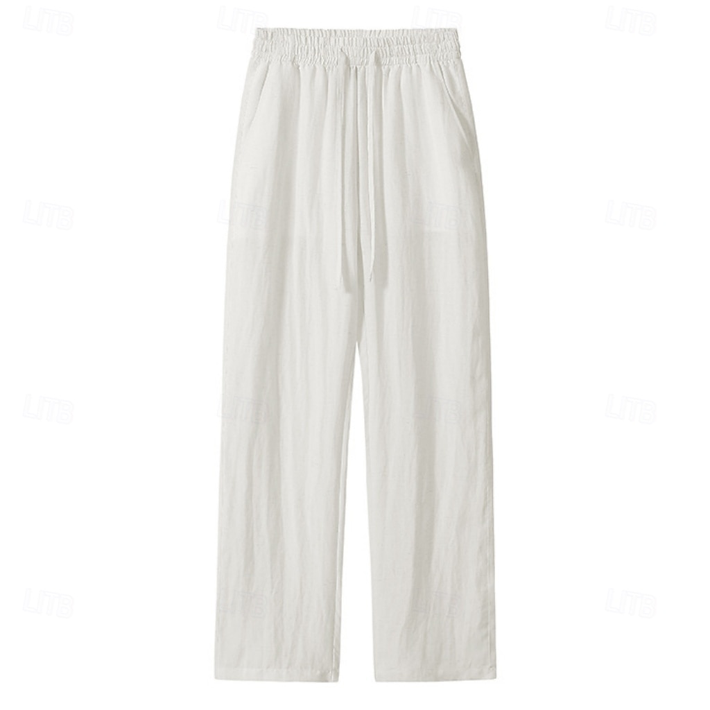 Men's Tencel Linen Pants Trousers Summer Pants Beach Pants Drawstring Pocket Elastic Waist Plain Comfort Breathable Full Length Daily Outdoor Beach Vacation Fashion Black White Inelastic 2026 - $31.99 –P5