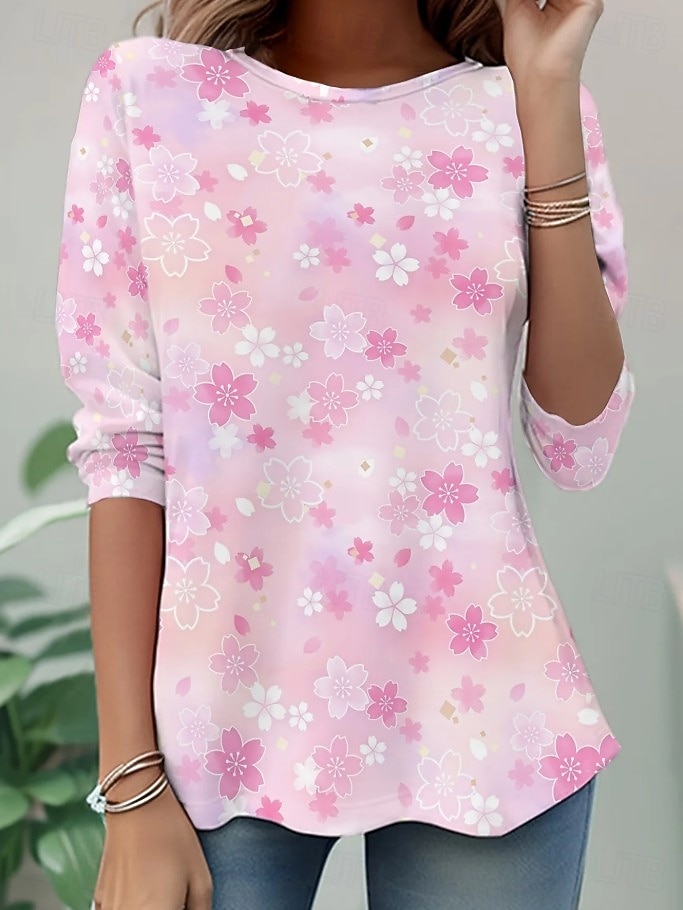 Γυναικεία Μπλουζάκι Στάμπα Φλοράλ Γραφική Φυτά Στυλάτο Κλασσικό Μοντέρνα Μακρυμάνικο Στρογγυλή Ψηλή Λαιμόκοψη Μακριές μπλούζες Καθημερινά Σαββατοκύριακο Ρούχα διακοπών 2026 - $9.49 –P11
