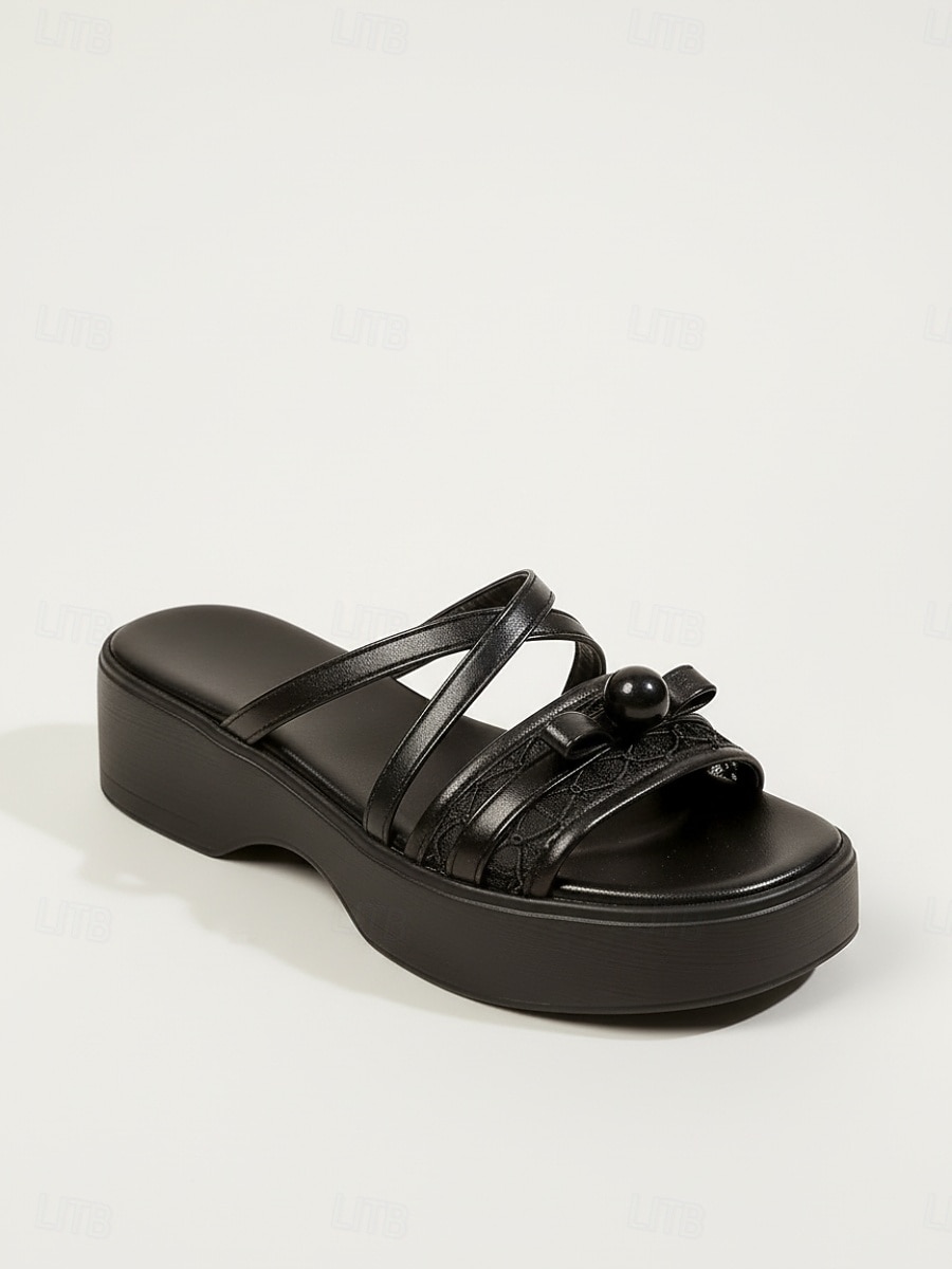 hvite platåsandaler til dame – elegante slip-ins med kryssende stropper og perledetaljer &blondedetaljer for cruiseferier, kvelder om bord &sommerferiesteder 2026 - $29.99 –P4
