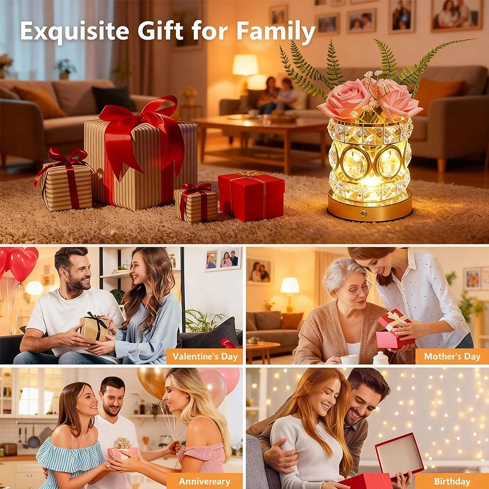 Rose Flower Lamp, Rechargeable Cordless Touch Crystal Bedside Table Lamp with 3-Color Dimmable Small Night Light - Birthday Gifts for Women, Mom, Wife, Living Room, Bedroom Decor, Romantic Home Decor 2026 - $59.99 –P7