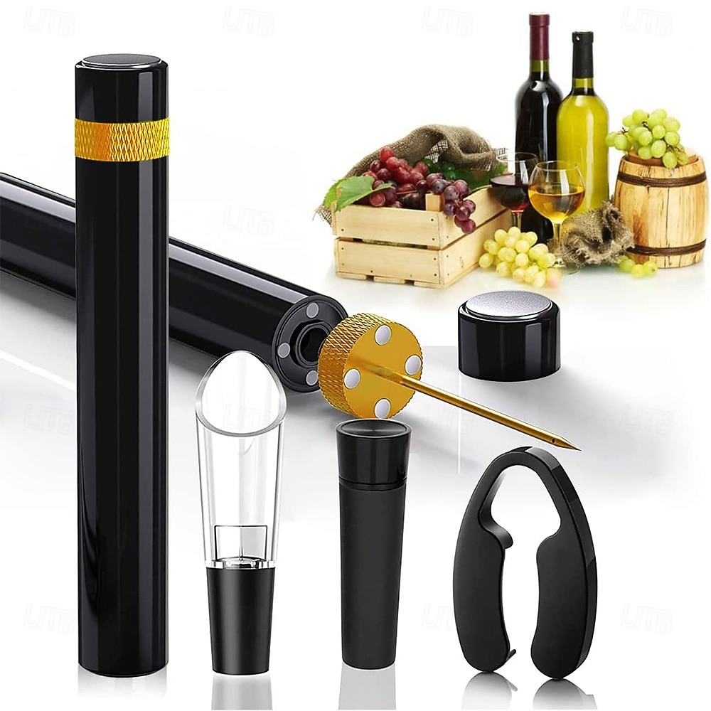 Efficient Wine Opener Set - Travel Portable Pocket Air Pressure Pump Wine Bottle Opener with Aerator, Foil Cutter, and Vacuum Stopper(4PCS)  Quick Bottle Opening for Home, Restaurant, Party,Wine Love 2026 - $24.99 –P1