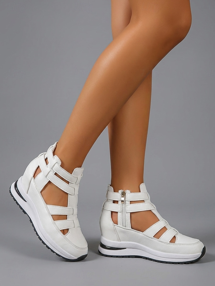 Γυναικεία λευκά σανδάλια με κοψίματα, casual παπούτσια για περπάτημα με κρυφό τακούνι και φερμουάρ για υπαίθριο περπάτημα, ταξίδια &καθημερινή χρήση 2026 - $32.99 –P2