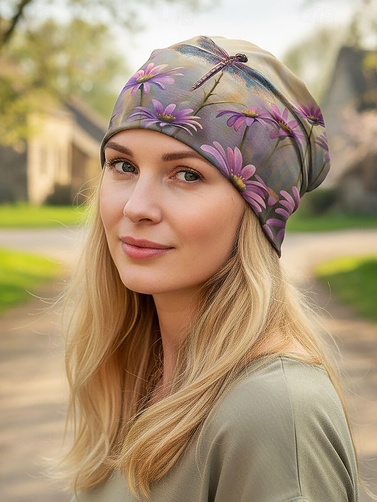 Damhatt i bohemisk polyester med trollslända- och blommönster, flerfärgad, multifunktionell halsduk, perfekt för vardagsbruk, semester och resor 2026 - $11.99 –P2