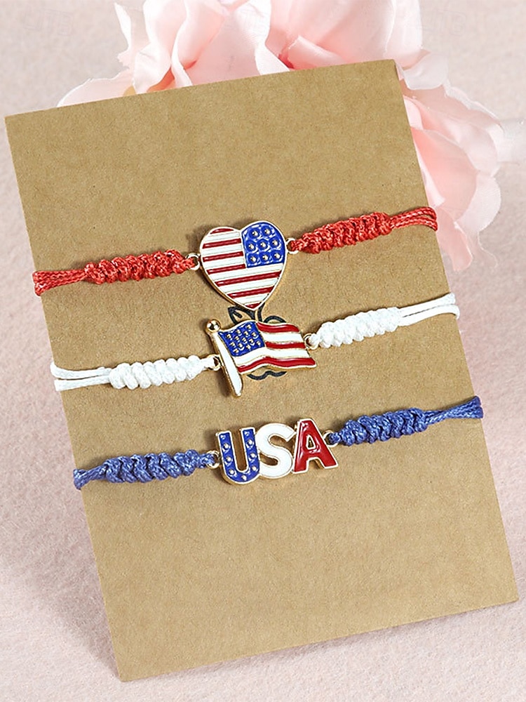 Unisex Alloy & Polyester Adjustable USA Flag Bracelet, Multi-Color Patriotic Charm Rope Bracelet for America 250th Anniversary, Independence Day, Casual Wear, Travel and Vacation Styling 2026 - THB ฿271 –P6