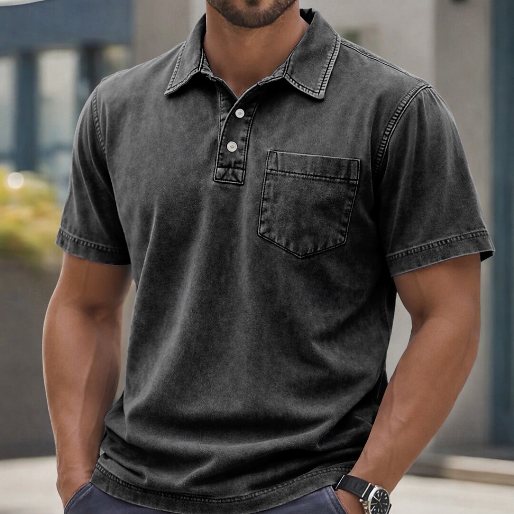 T-shirt da Uomo SoftFade™ 100% Cotone con Effetto Lavaggio Acerbo Maglietta Golf Casual per Vacanze Colletto Polo a Coste Manica Corta Moda Base Piana Vintage Distressed Estate Primavera Vestibilità del 2026 a $31.99 –P3