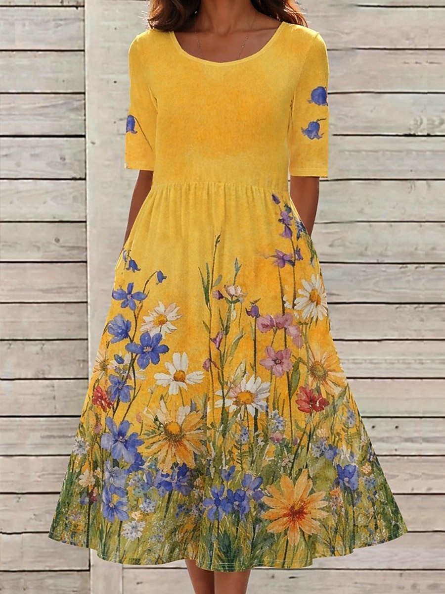 Per donna Abito Midi Abito a Tubino Vacanza Casual Boho Quotidiano Abito Estivo Abito Primaverile Vestibilità regolare Floreale Grafico Manica Corta Girocollo Giallo Verde chiaro Rosa Azzurro cielo del 2026 a $26.99 –P4