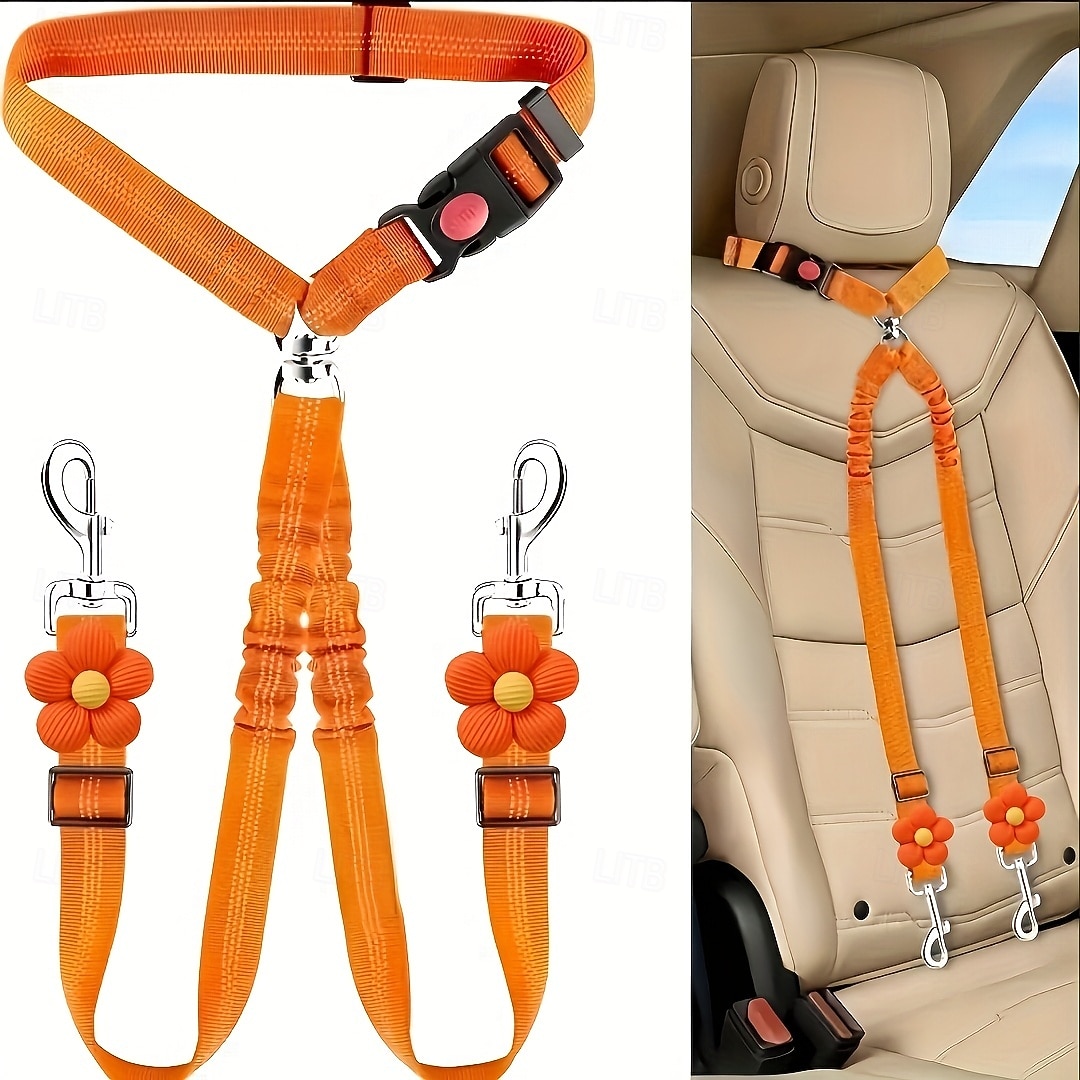 Cinturón de seguridad doble para perros, nuevo cinturón de seguridad doble para reposacabezas de coche para mascotas, correa para perros sin enredos, ajustable con elástico, divisor de correa para 2026 - $16.99 –P7