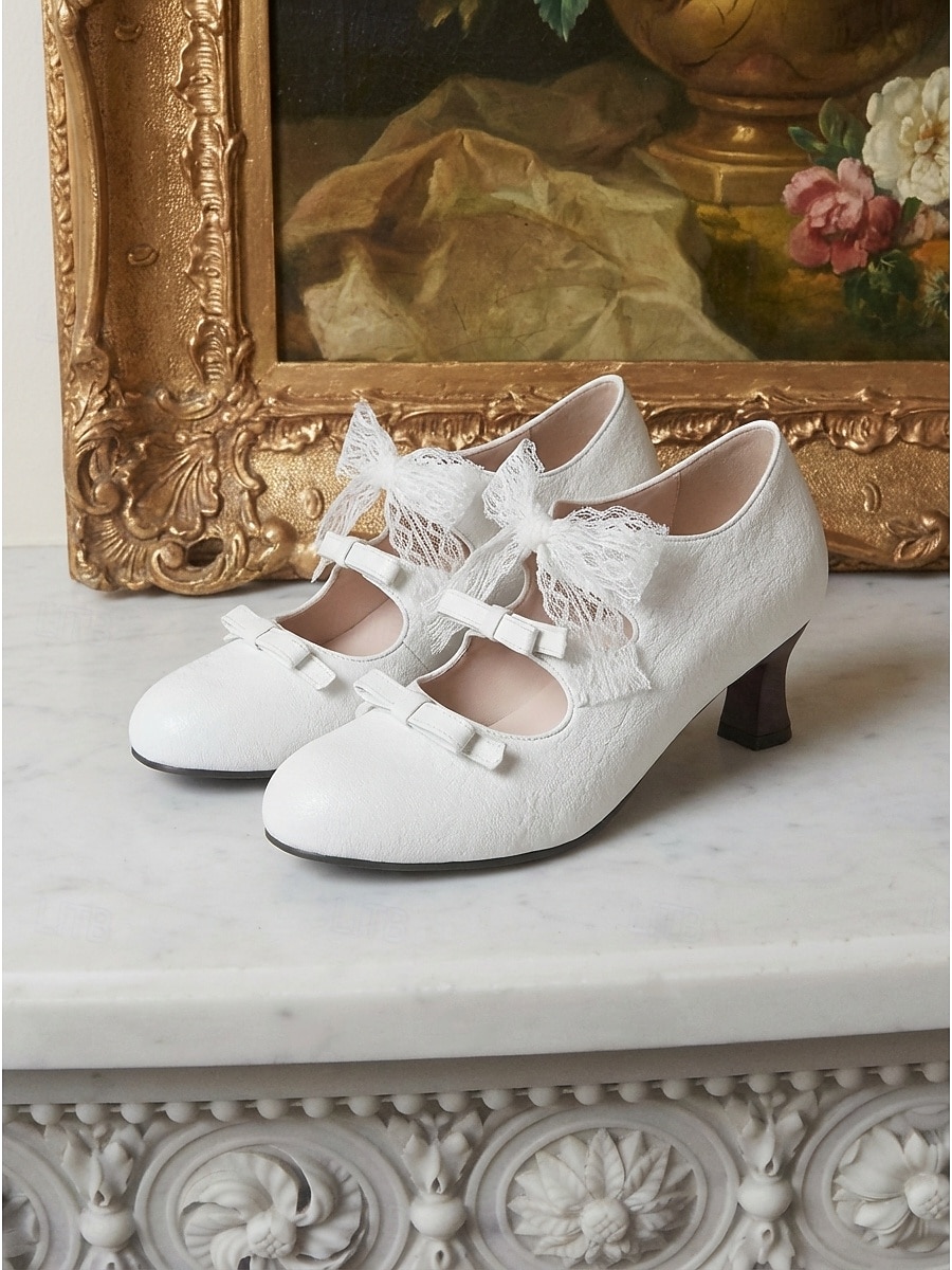 Mary Jane in stile vittoriano da donna: eleganti décolleté retrò edoardiane con triplo fiocco e nastro in pizzo per matrimoni vintage e feste del tè &costumi d'epoca del 2026 a $59.99 –P5