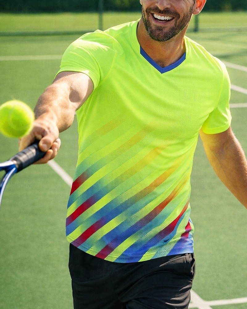בגדי ריקוד גברים שיפוע חולצת ספורט חולצת טניס שרוולים קצרים ייבוש מהיר מתיחה פתילת לחות נושם טניס גולף פיקלבול צווארון V צמרות כחול ים ירוק בגדי טניס 2026 - $24.99 –P1