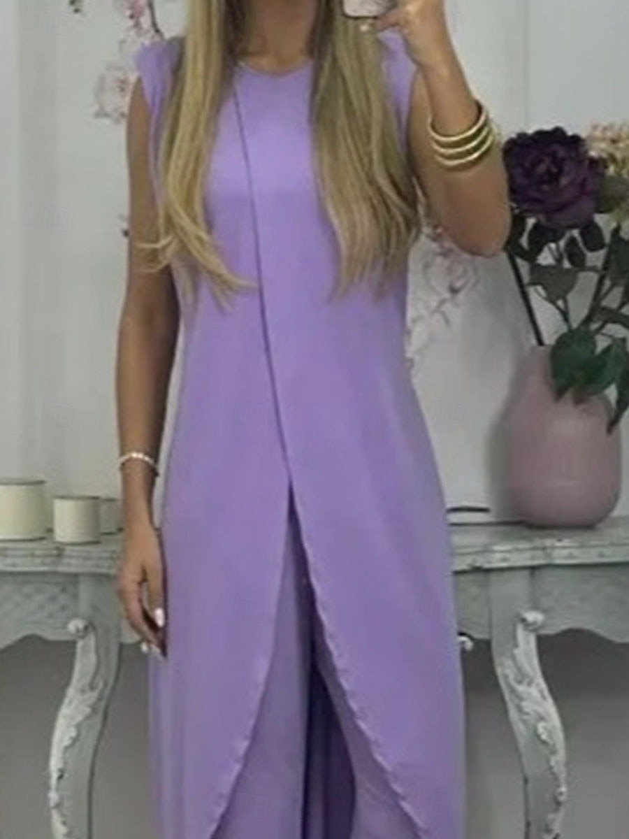 Women's Pants Sets Sleeveless Round Neck Plain Ruched Patchwork Elegant Fashion Streetwear Casual Daily Outdoor Black Red Purple Summer Loose Fit 2026 - $29.99 –P11