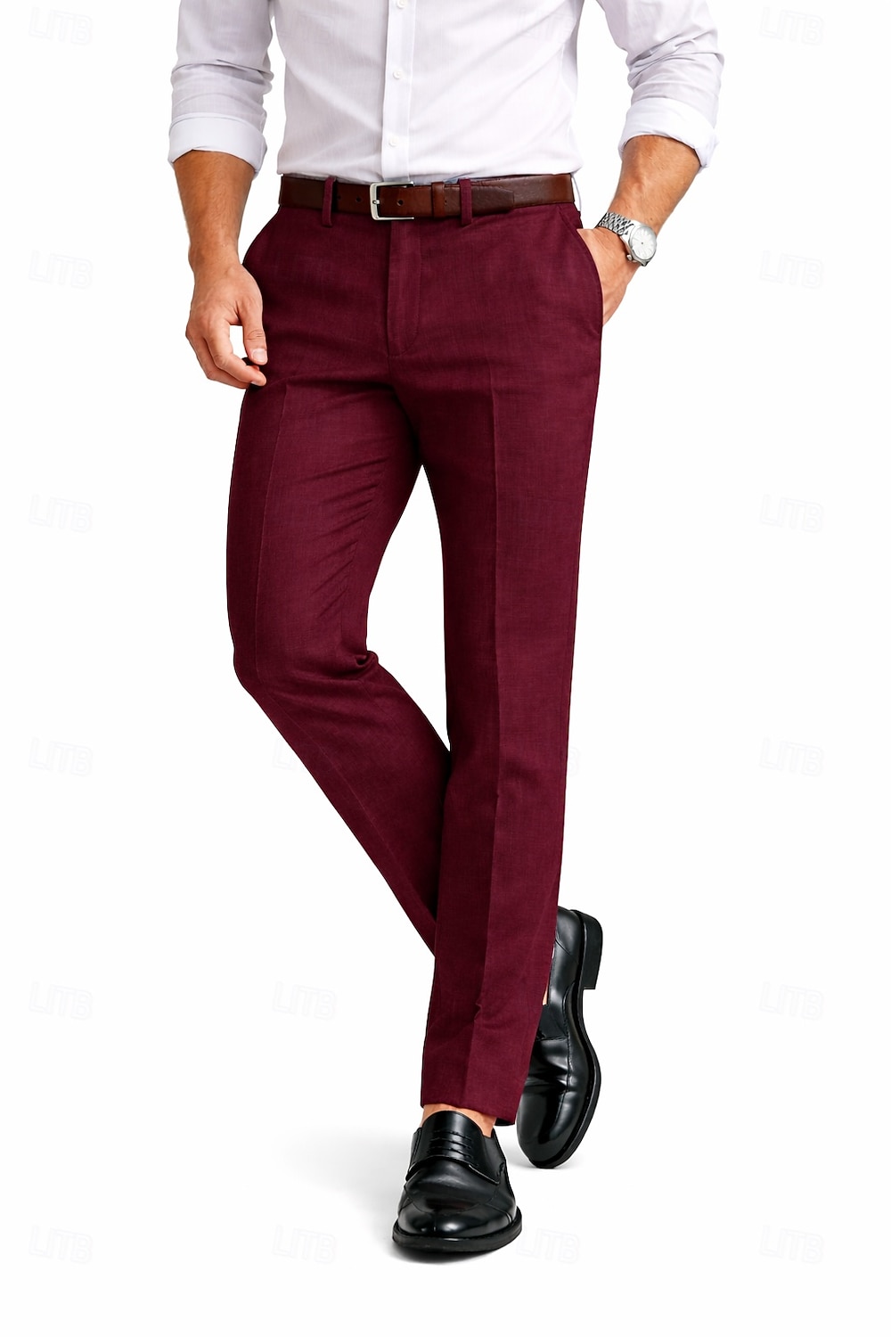 Uomo Cotone Lino Pantaloni Eleganti Pantaloni casual Affari Ufficio Vintage Classico & Senza Tempo Formale Bianco Rosa Borgogna Primavera & Estate Pantaloni Tinta unica Vestibilità aderente Lungo del 2026 a $39.99 –P8