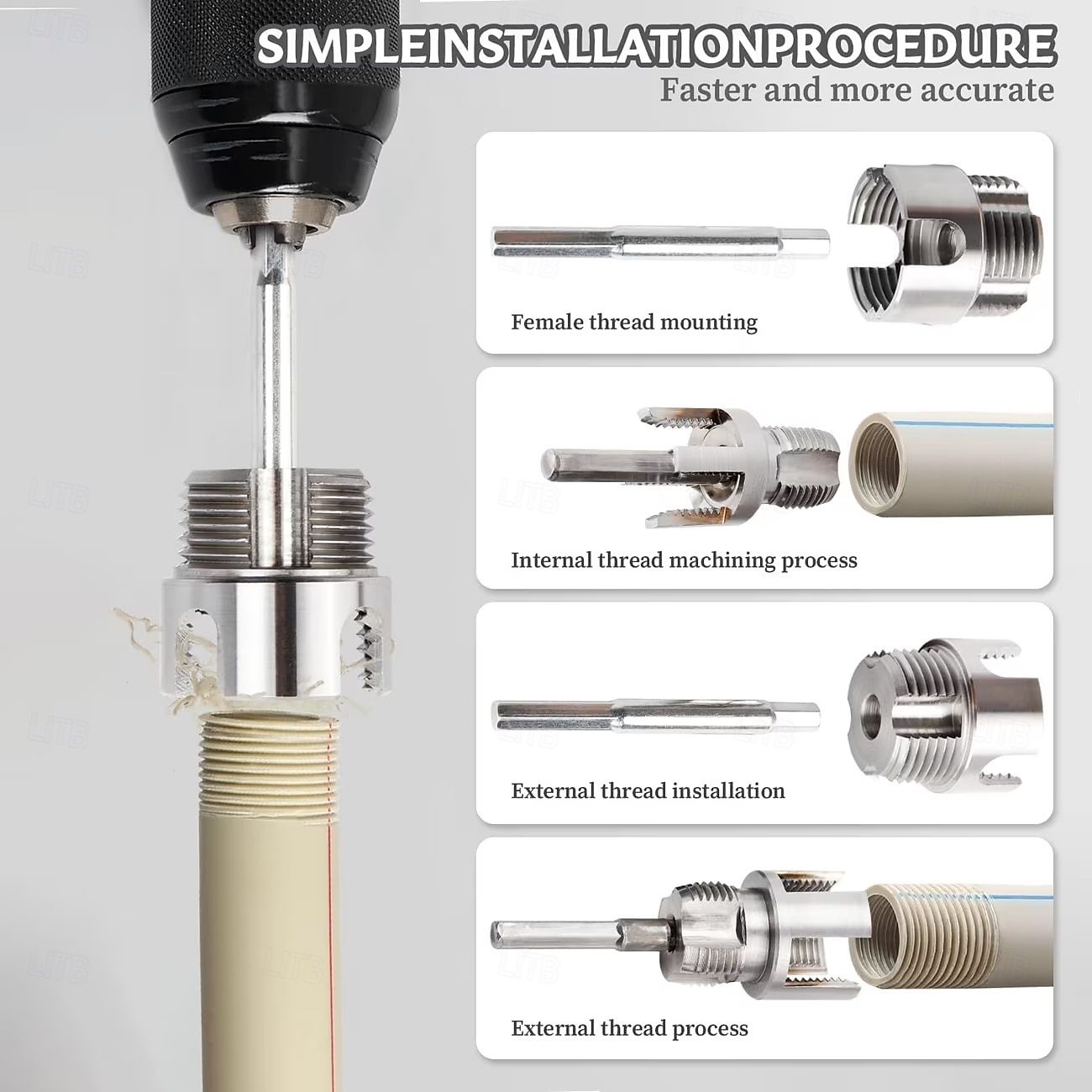 3 db integrált belső &külső csőmenetvágó szerszám, kettős funkciójú csőmenetvágó szerszám 1/2"-hoz &3/4" &1"-os PVC/műanyag csövekhez, elektromos fúróval kompatibilis csőmenetvágó készlet 2026 - $19.99 –P5