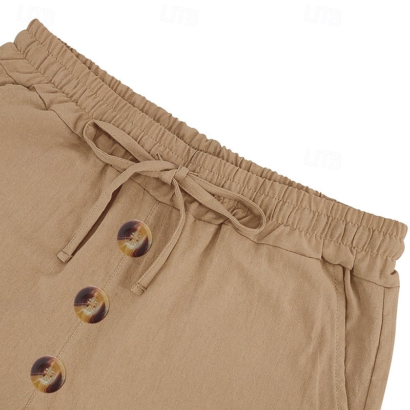 Men's Shorts Linen Shorts Summer Shorts Beach Shorts Drawstring Elastic Waist Buttons Plain Solid Comfort Breathable Knee Length Daily Outdoor Beach Vacation Fashion Black White Inelastic 2026 - $22.99 –P7