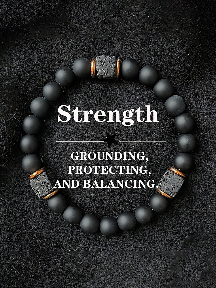 2026年 男性用火山石ビーズブレスレット、2つのスタイル、マットブラック溶岩ビーズ、トレンディなカジュアルジュエリー、普段使いや休暇旅行に最適  コレクション – $7.99 –P5