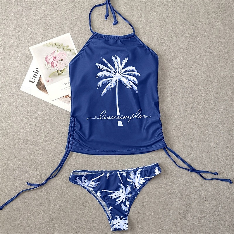 Γυναικεία Τανκίνι Δύο Κομμάτι Μαγιό Δένει στο Λαιμό Άνοιγμα πίσω Μαγιό Μαγιό Μαύρο / Άσπρο Μαύρο Γρήγορο Στέγνωμα Ελαφρύ Αναπνέει Αμάνικο - Σέρφινγκ Παραλία Κολύμβηση Καλοκαίρι Άνοιξη 2026 - $15.49 –P2