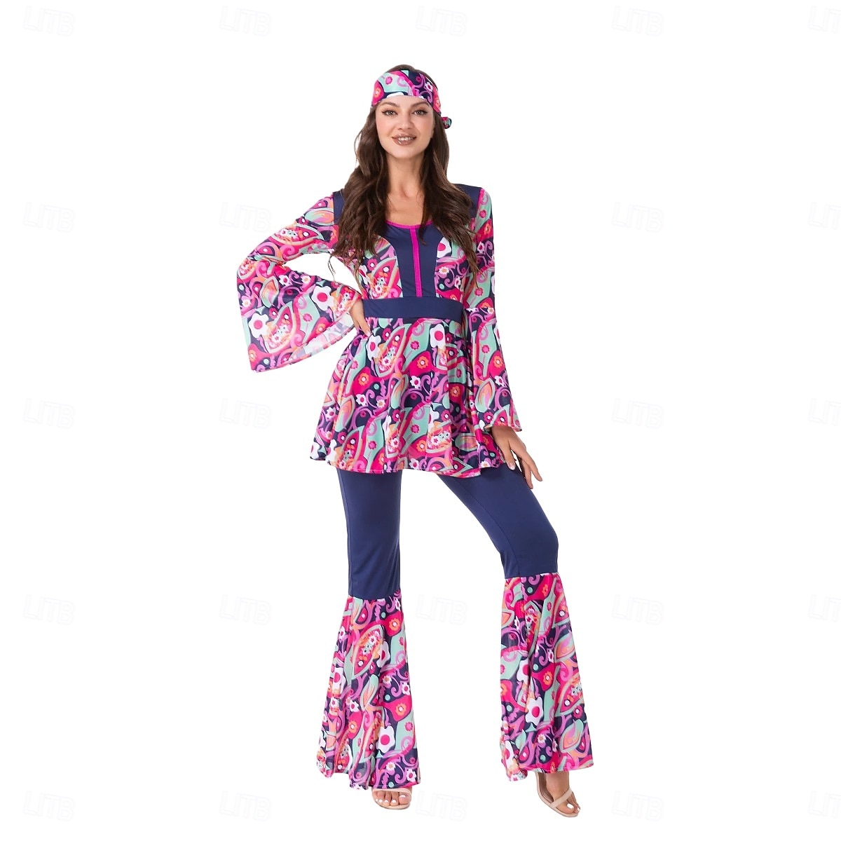 Conjunto Retro Antiguo Años 70 Blusa / Falda Pantalones Larga Floral Psicodélico Disfraz Mujer Víspera de Todos los Santos Carnaval Festival de Música Fiesta temática retro Adulto Blusas Pantalones 2026 - $56.99 –P3