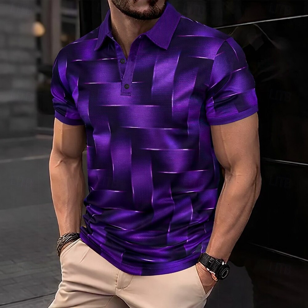 Per uomo Geometrico Polo Manica Corta Magliette polo Camicie con Colletto Casual Athleisure Bottoni Estate Primavera Blu Rosso Viola del 2026 a $22.99 –P3