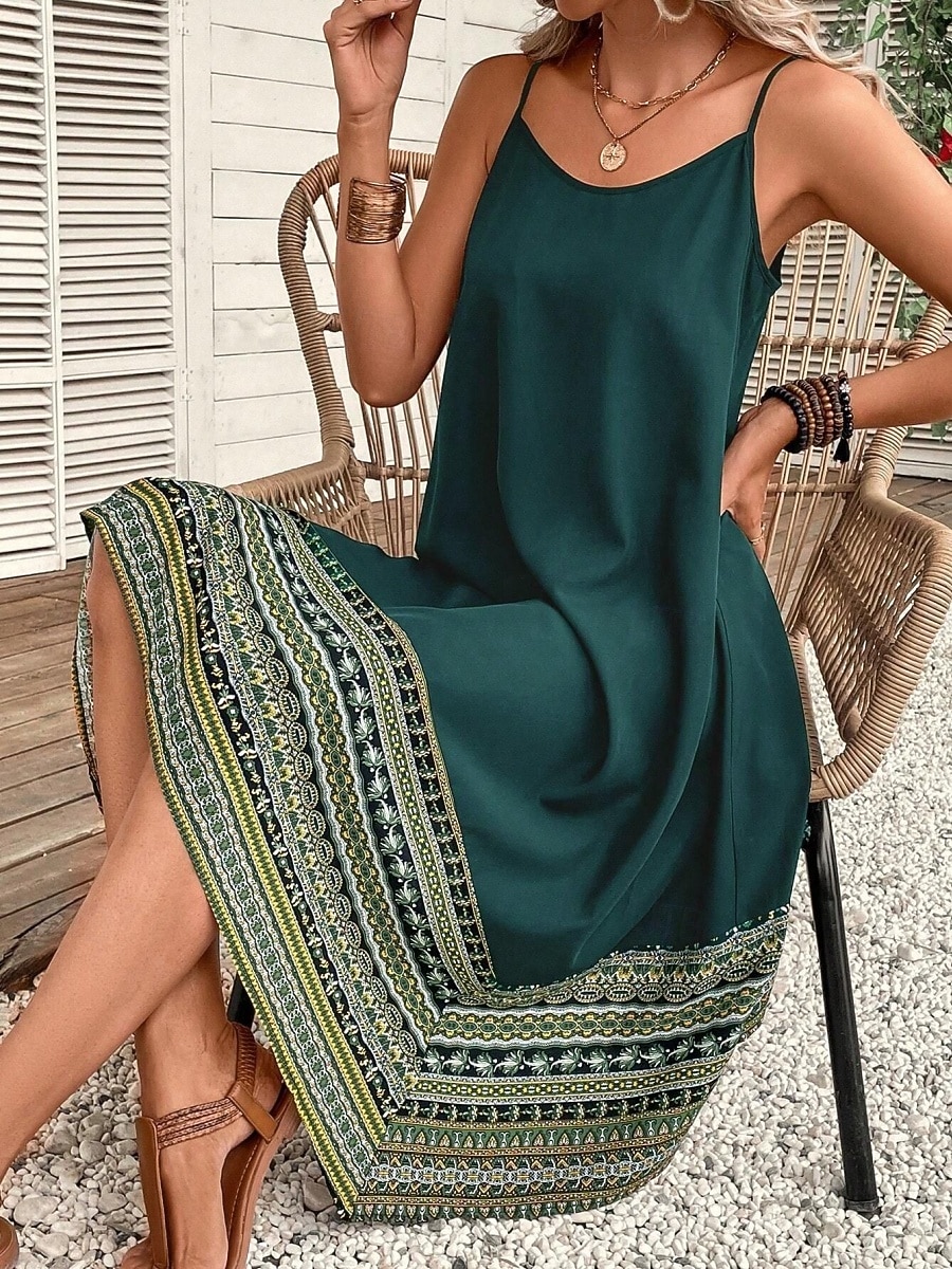 Dame Midikjole Boho-kjole Uformell kjole Slipkjole Elegant Mote Moderne utendørs Feriereise Ut på byen Normal Grafisk Ermeløs Crew-hals Svart Rød Grønn Sommer Vår 2026 - $24.99 –P2