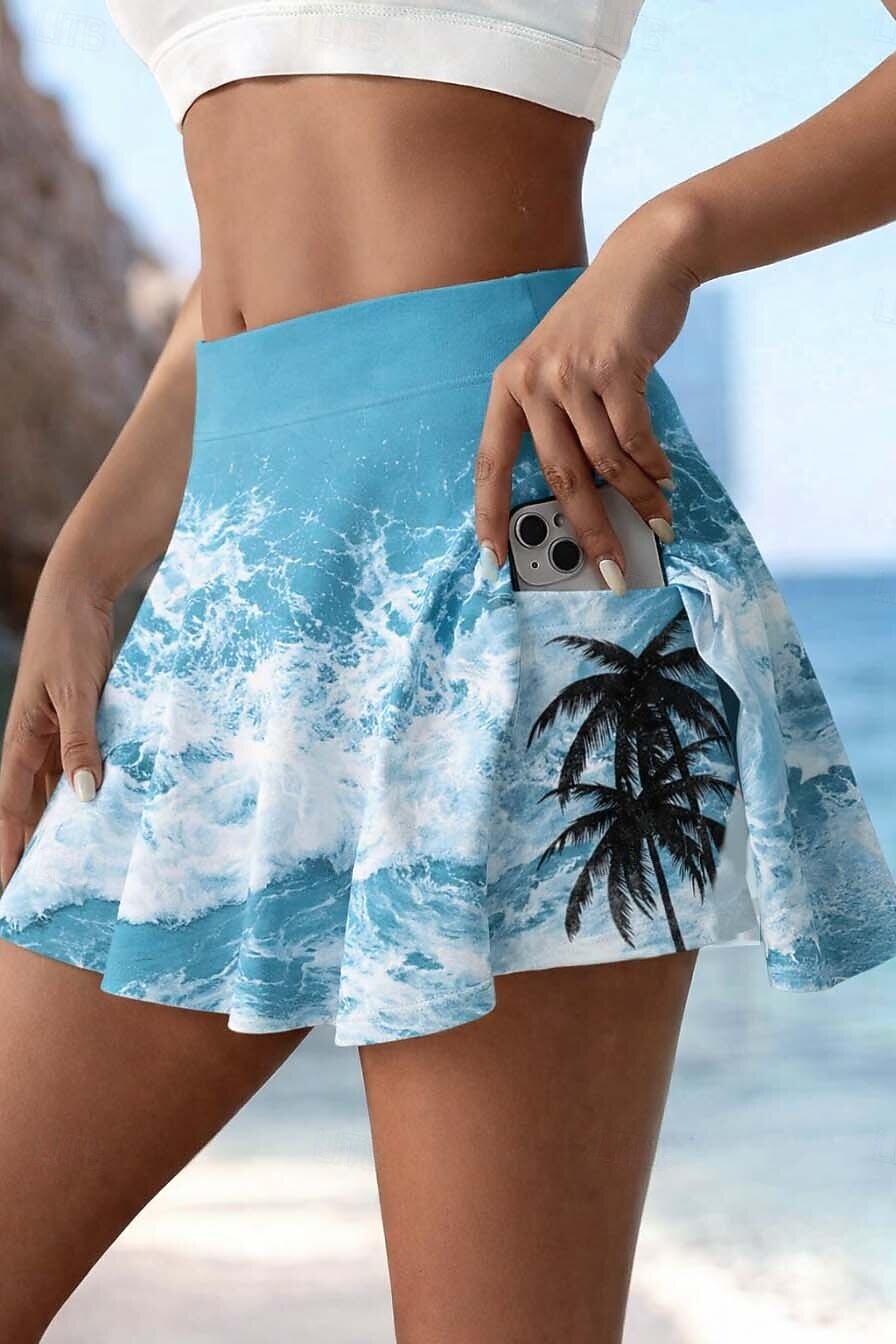 Damen Urlaubsrock Tennissrock Elegant Mode Hawaiianisch Strandbekleidung Mini Hohe Taille Röcke Blumen Grafik Hohe Elastizität Täglich Strand Blau und Weiß Orange Dunkelblau Sommer 2026 - $21.99 –P1