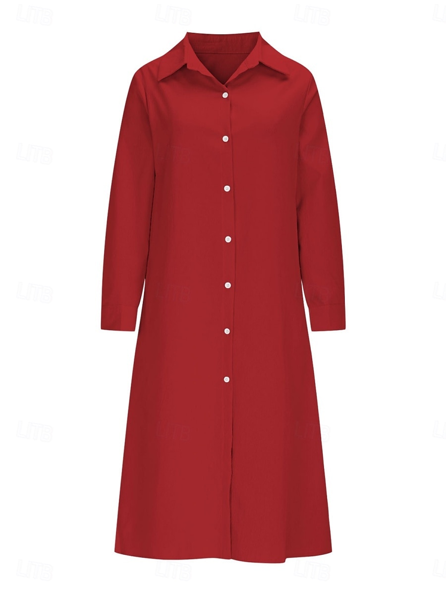 Femmes Robe Midi Robe Chemise Robe Décontractée Robe trapèze Robe en faux lin Mode Basique Moderne Quotidien Vacances Sortir Coupe régulière Uni manche longue Col de chemise Bleu Noir Vin Orange de 2026 ? $28.99 –P9