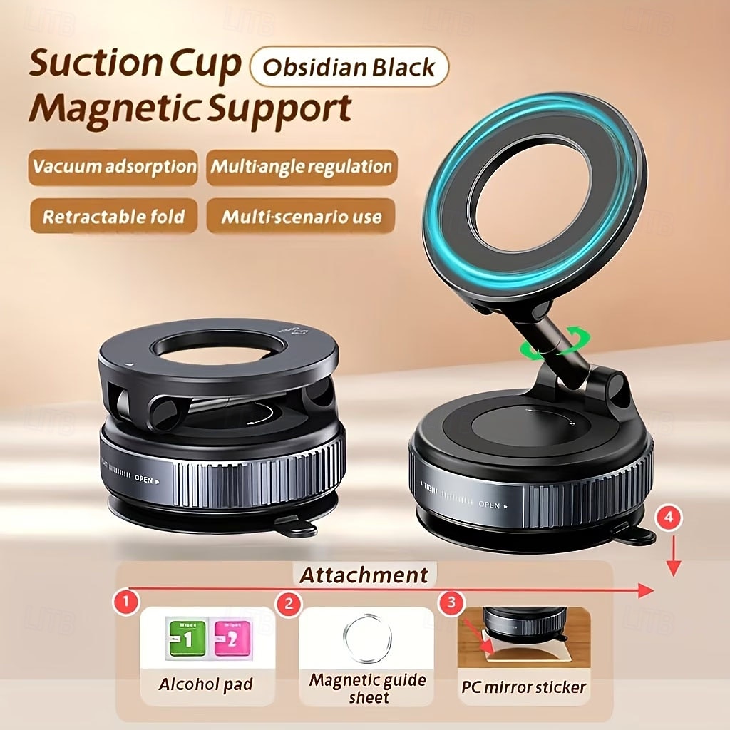 Комплект из 2 магнитных держателей для телефонов, сверхпрочный складной механический держатель с вакуумной присоской, вращающийся на 360°, с сильным магнитным креплением, подходит для автомобиля, 2026 - $21.99 –P5