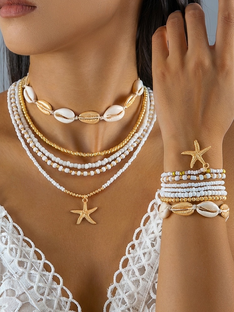Women's Multi-Layer Beaded Necklace and Bracelet Set with Starfish Pendant – Alloy Material, Bohemian Style, Colorful, Perfect for Vacation, Beach and Daily Casual Wear 2026 - $12.76 –P5
