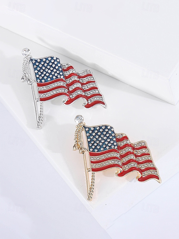 Zestaw broszek patriotycznych dla kobiet, ze stopu metali, w kolorze złotym i srebrnym, 2-częściowe przypinki z flagą USA, idealne na 250. rocznicę USA, Dzień Niepodległości i na co dzień 2026 - $11.99 –P4