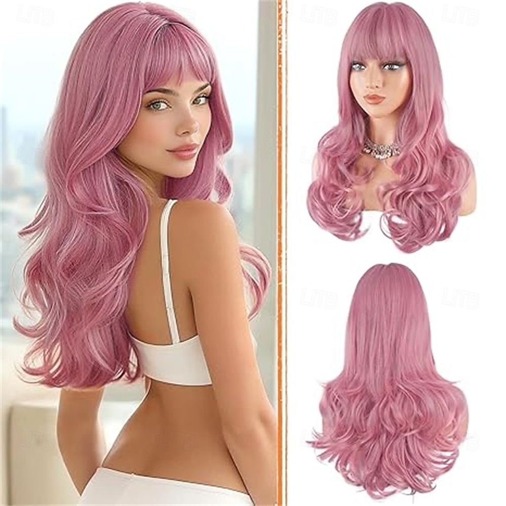 Pelucas rubias con flequillo, corte de pelo largo ondulado en capas, aspecto natural, peluca sintética esponjosa resistente al calor para mujeres, ideal para fiestas y uso diario, 24 pulgadas. 2026 - $31.99 –P2